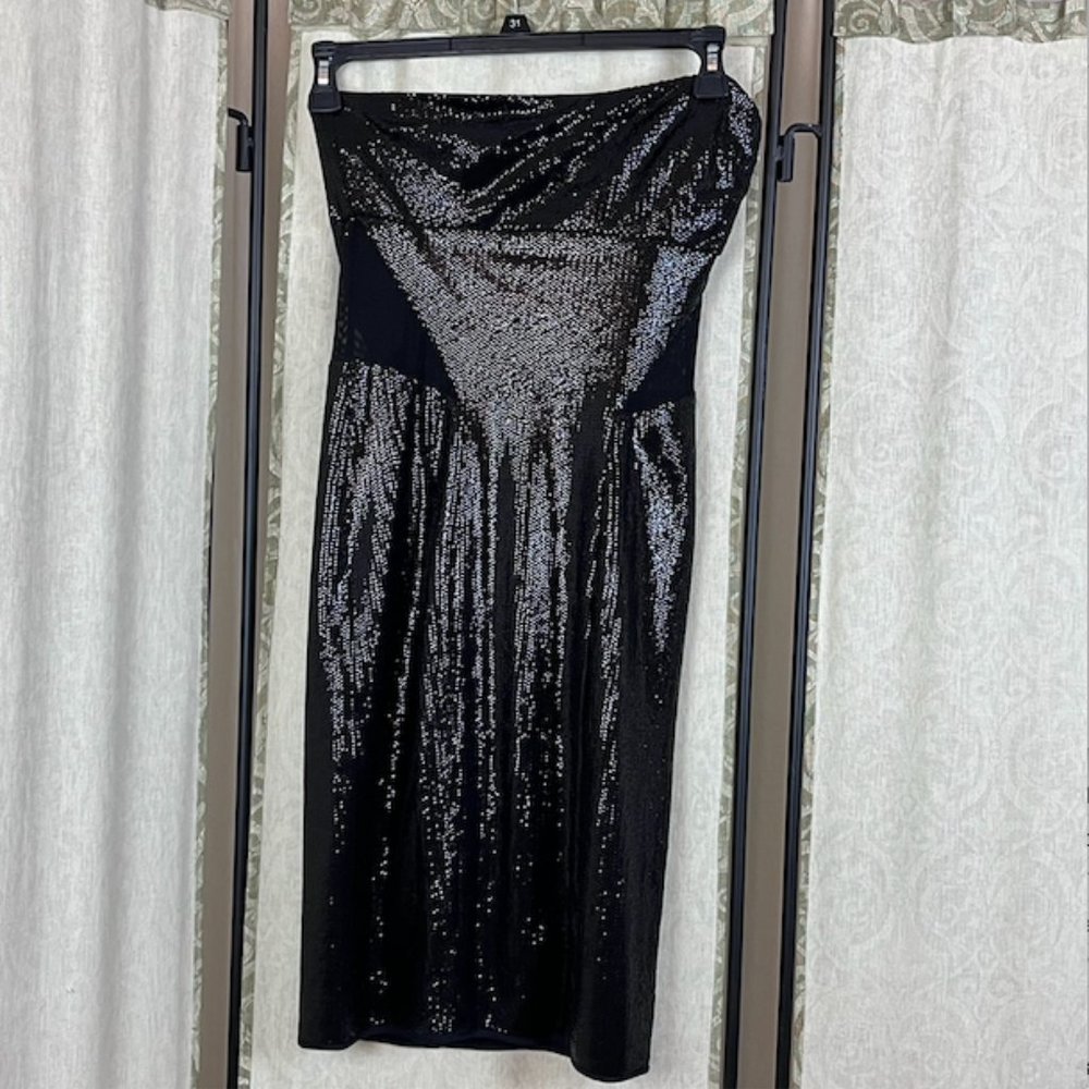 Women's Evening Cocktail_BCBG MaxAzria_Black Sequin Strapless_Dress, Size XS